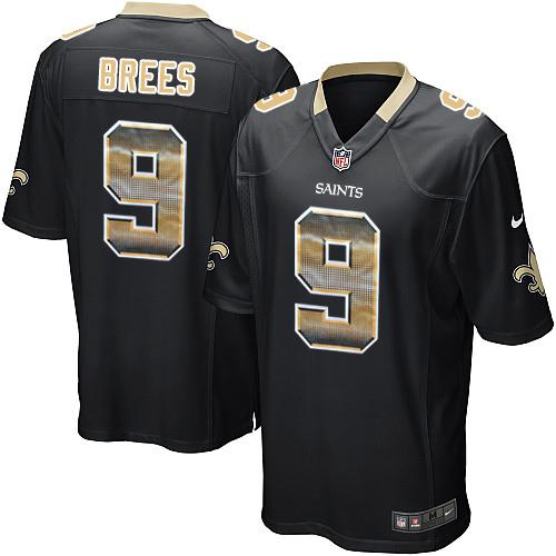 Nike Saints #9 Drew Brees Black Team Color Men's Stitched NFL Limited Strobe Jersey - Click Image to Close